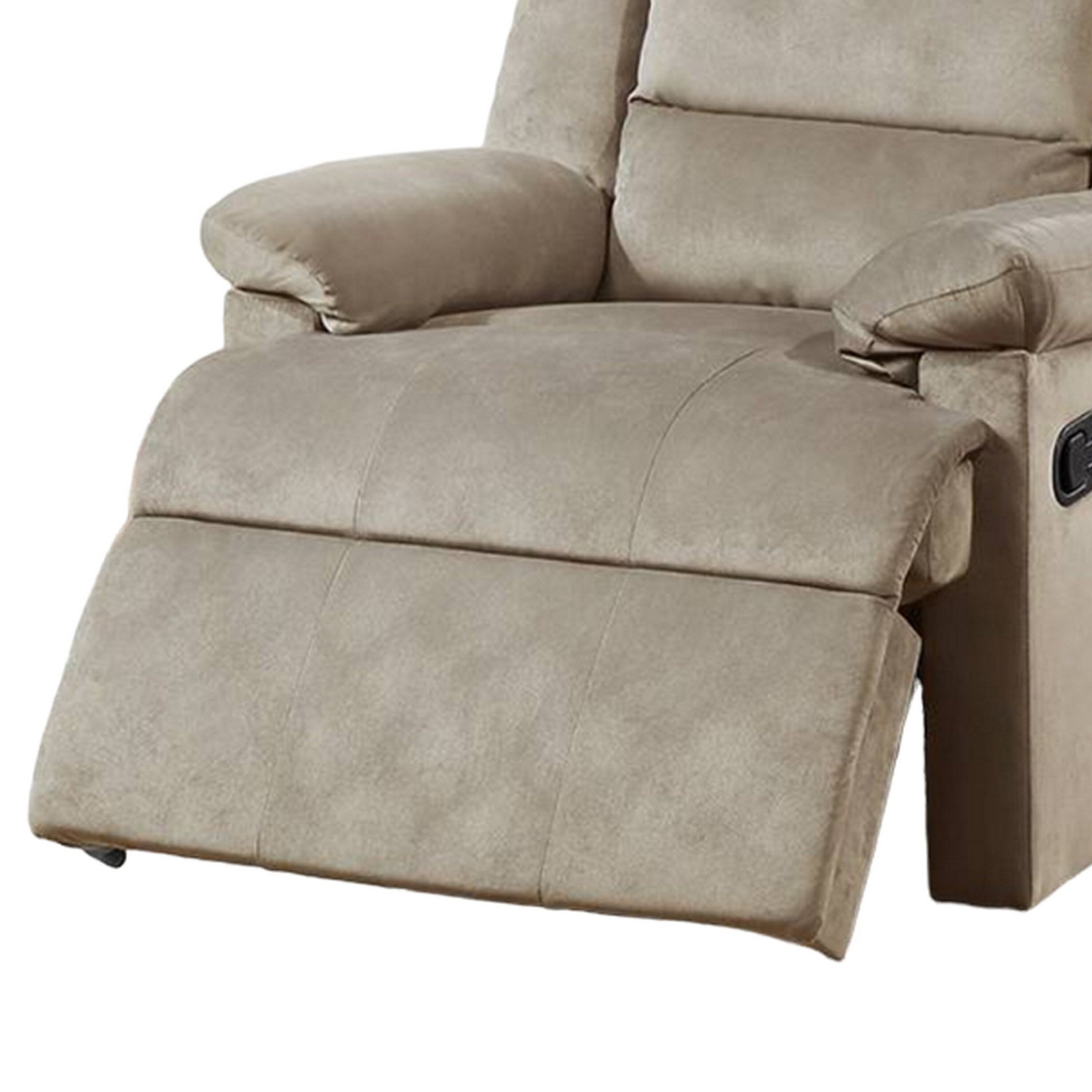 Fauteuil inclinable manuel Kori, velours beige doux et rembourré, bois massif