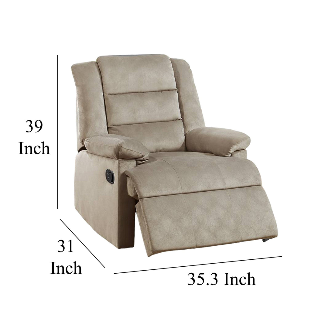 Fauteuil inclinable manuel Kori, velours beige doux et rembourré, bois massif