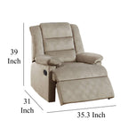 Fauteuil inclinable manuel Kori, velours beige doux et rembourré, bois massif