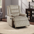 Fauteuil inclinable manuel Kori, velours beige doux et rembourré, bois massif