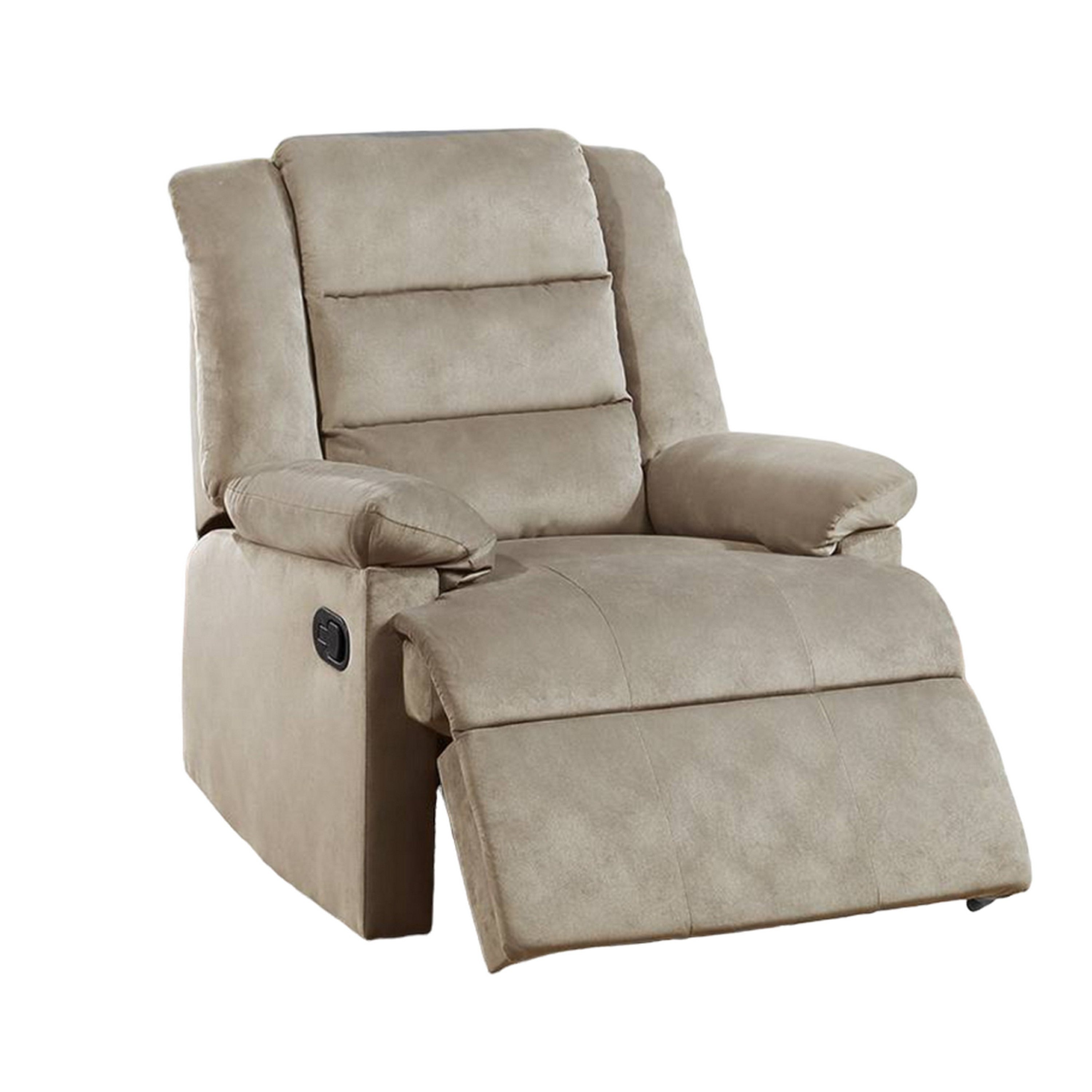 Fauteuil inclinable manuel Kori, velours beige doux et rembourré, bois massif