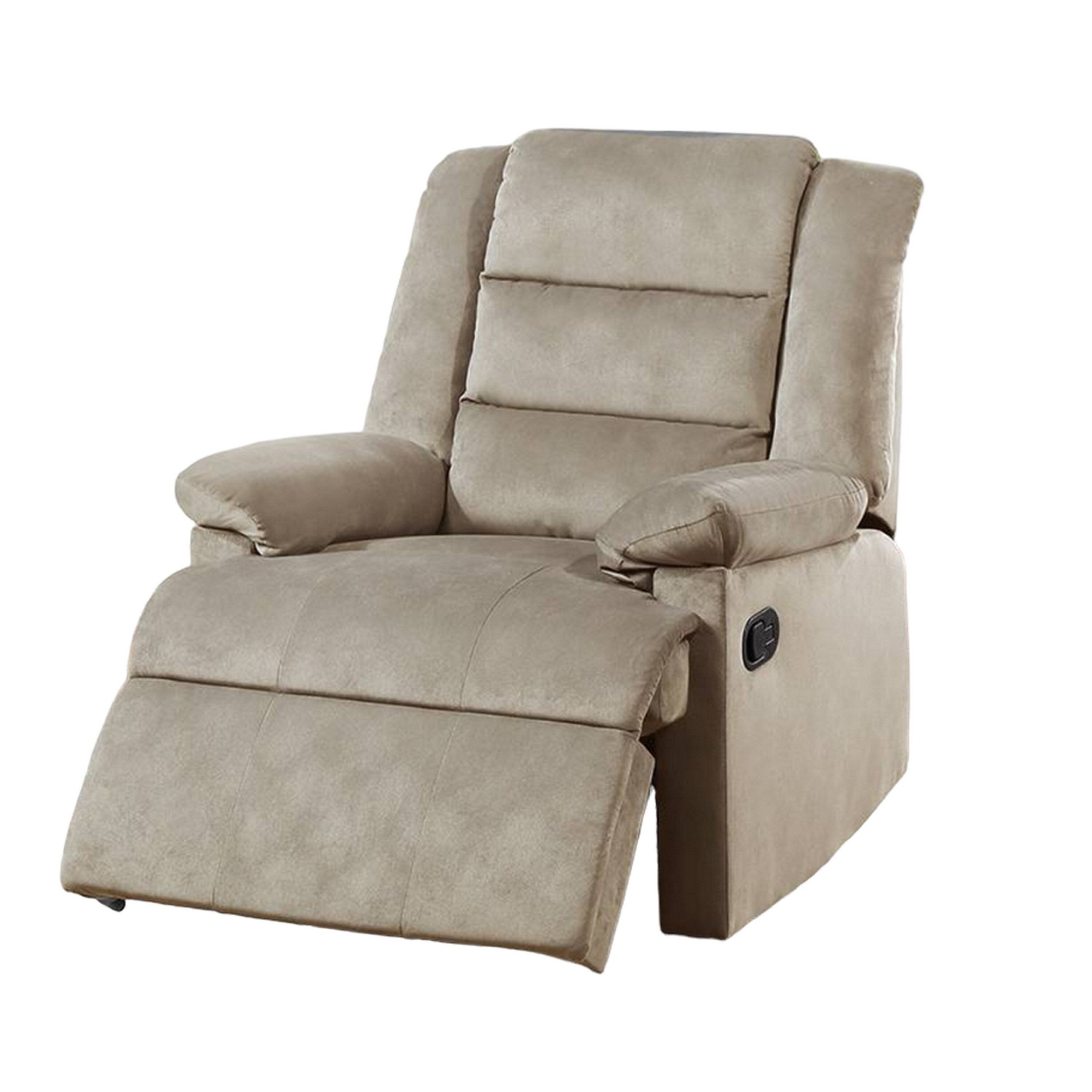 Fauteuil inclinable manuel Kori, velours beige doux et rembourré, bois massif
