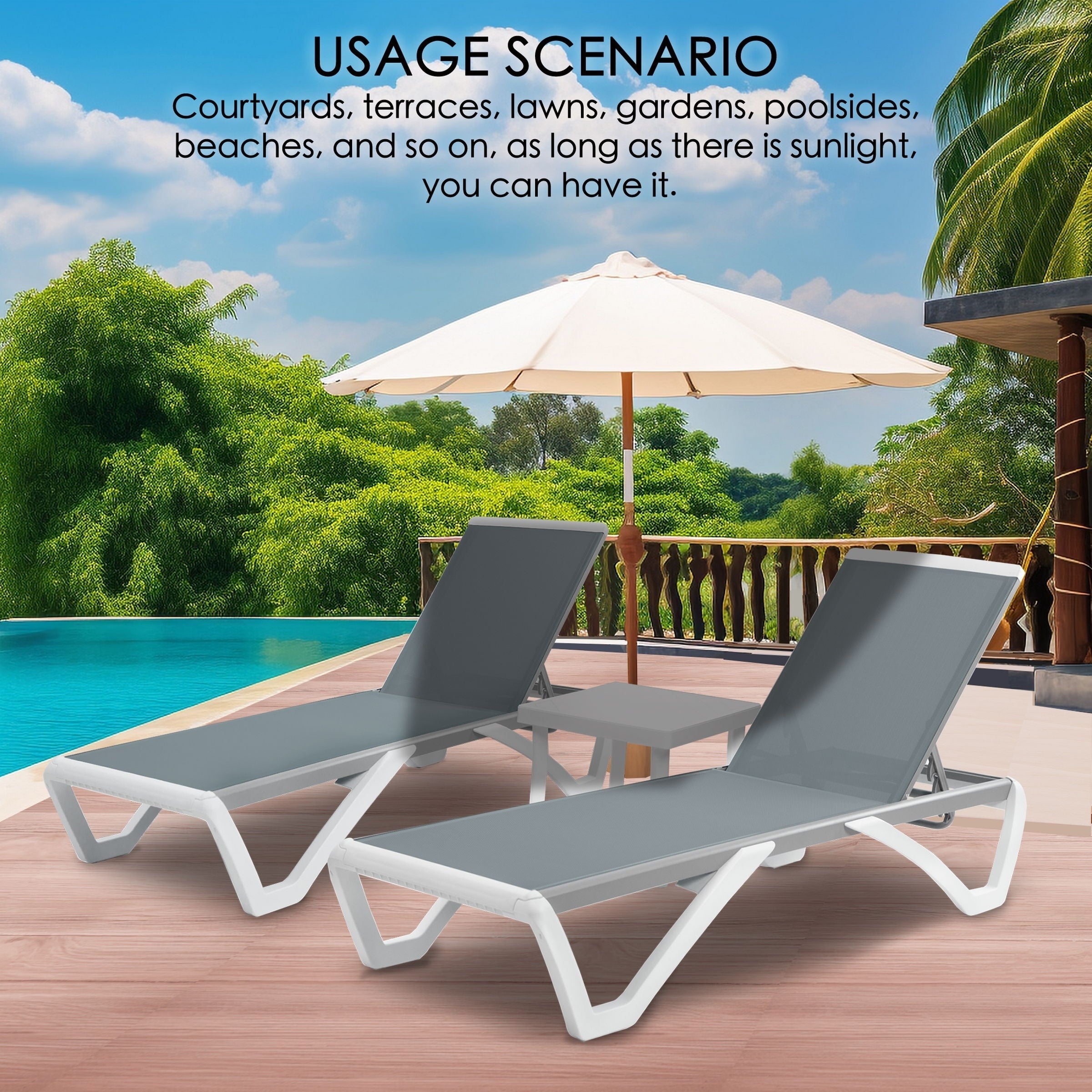 Chaise longue inclinable et réglable Kozyard Alan avec pieds en aluminium et résine polypropylène