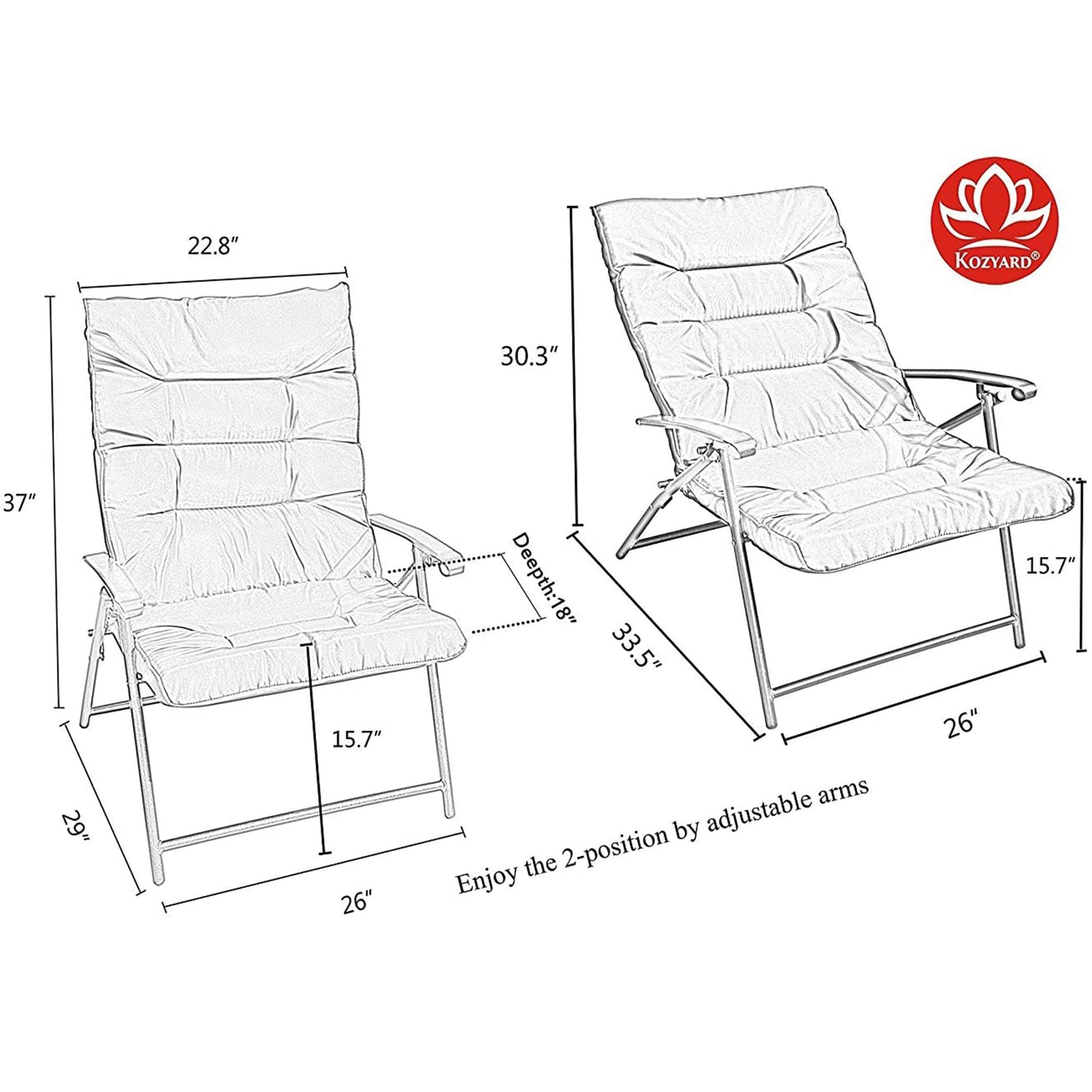Ensemble de bistrot pliant rembourré Kozyard Elsa 3 pièces pour patio extérieur
