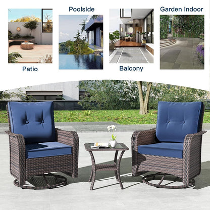 Ensemble de meubles de patio 3 pièces Kullavik, chaises pivotantes à bascule pour l'extérieur