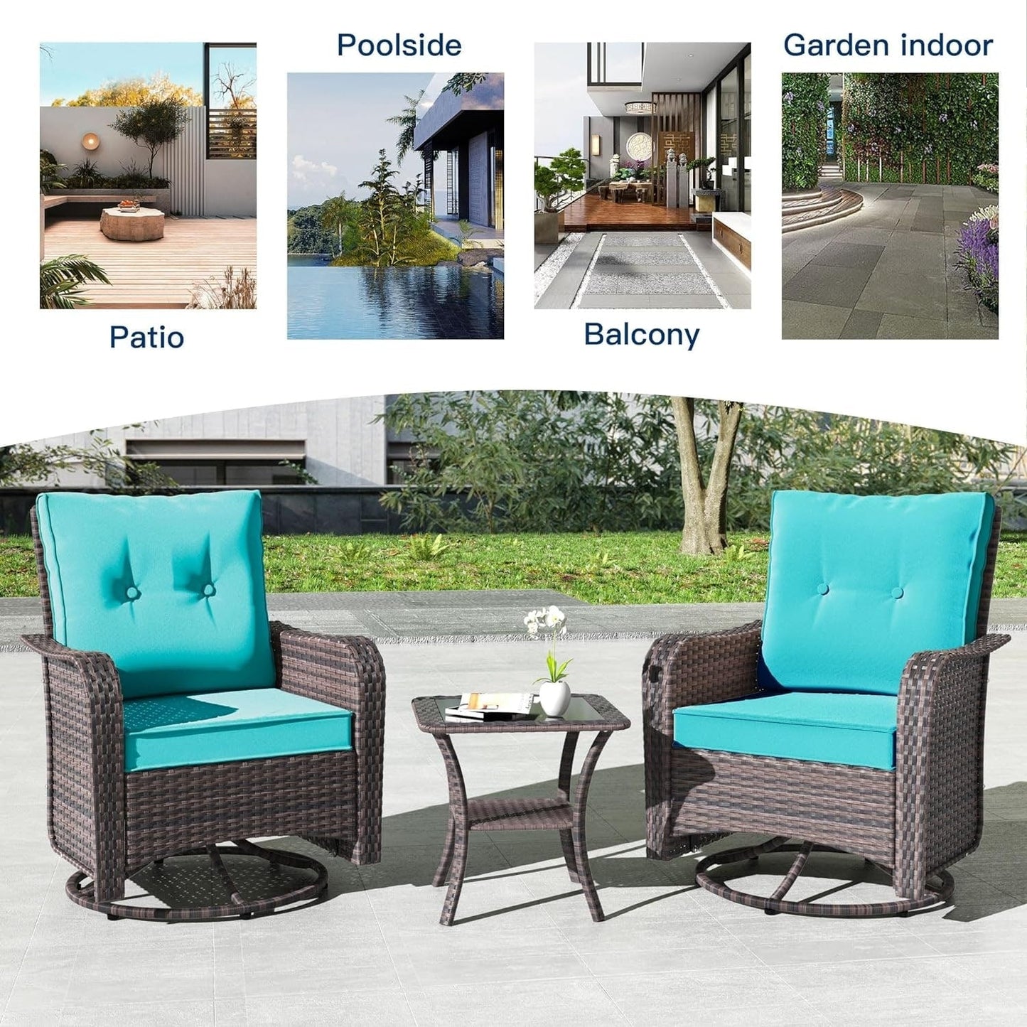 Ensemble de meubles de patio 3 pièces Kullavik, chaises pivotantes à bascule pour l'extérieur