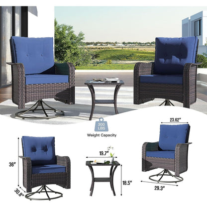 Ensemble de meubles de patio 3 pièces Kullavik, chaises pivotantes à bascule pour l'extérieur