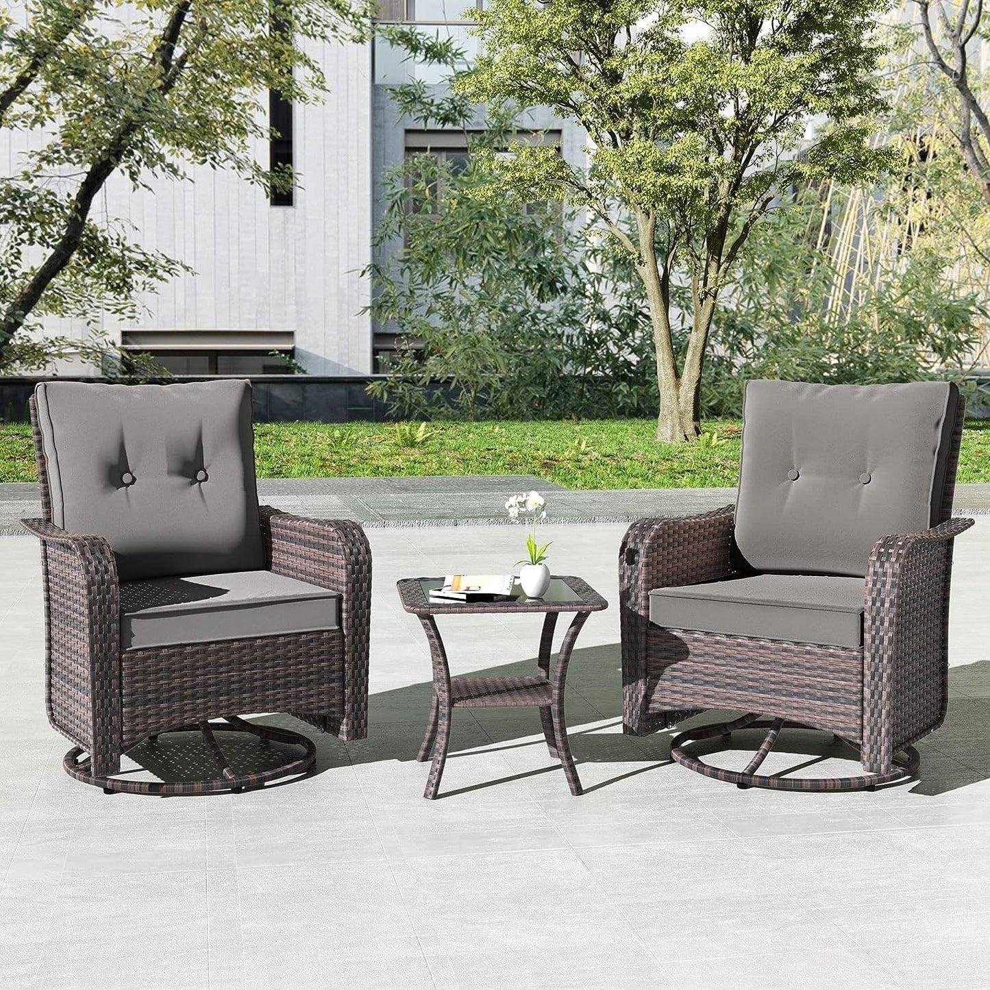 Ensemble de meubles de patio 3 pièces Kullavik, chaises pivotantes à bascule pour l'extérieur