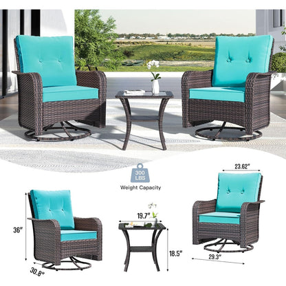 Ensemble de meubles de patio 3 pièces Kullavik, chaises pivotantes à bascule pour l'extérieur