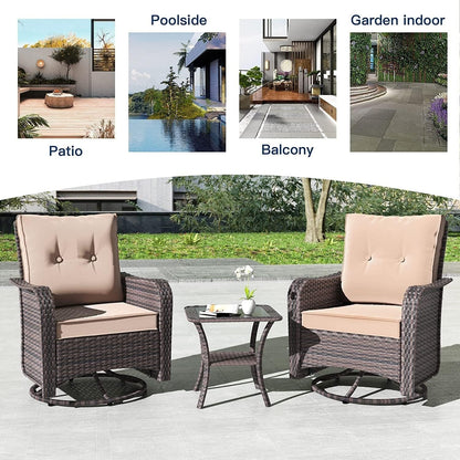Ensemble de meubles de patio 3 pièces Kullavik, chaises pivotantes à bascule pour l'extérieur