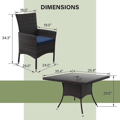 Ensemble de salle à manger d'extérieur Kullavik, table et chaises en rotin (5 pièces)