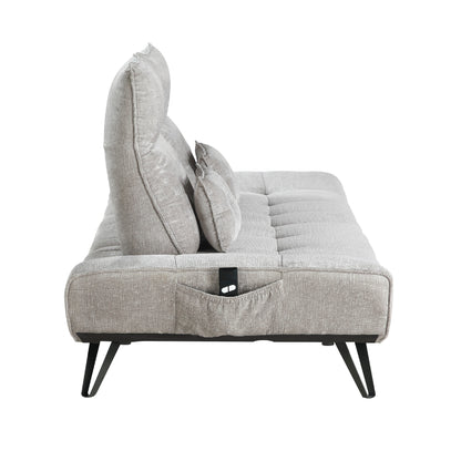 Canapé inclinable électrique à profondeur réglable Kyan, coussins en chenille gris clair