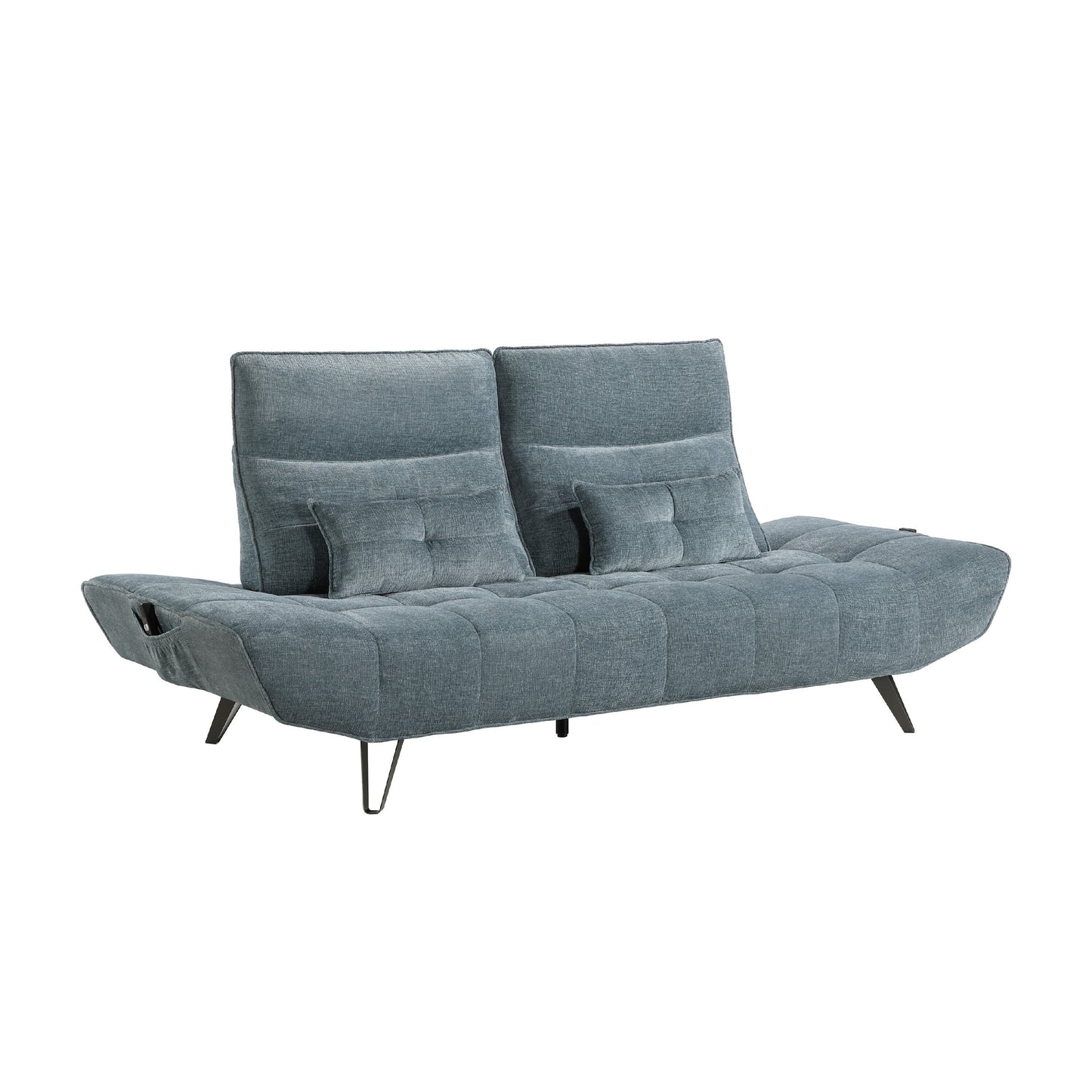 Canapé inclinable électrique réglable en profondeur Kyan, 2 coussins, chenille bleue