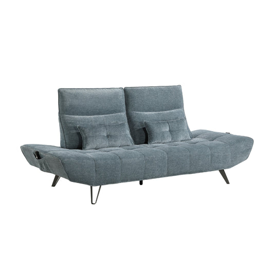 Canapé inclinable électrique réglable en profondeur Kyan, 2 coussins, chenille bleue