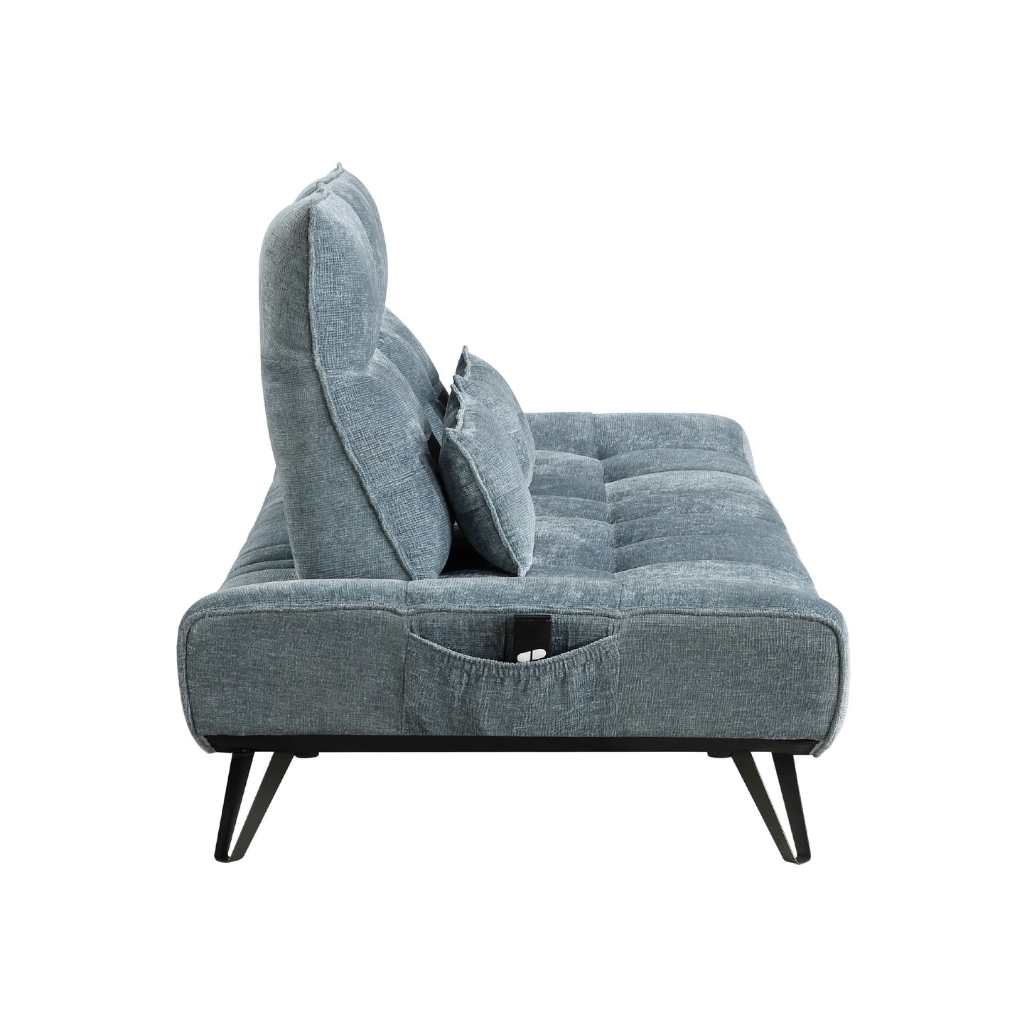 Canapé inclinable électrique réglable en profondeur Kyan, 2 coussins, chenille bleue