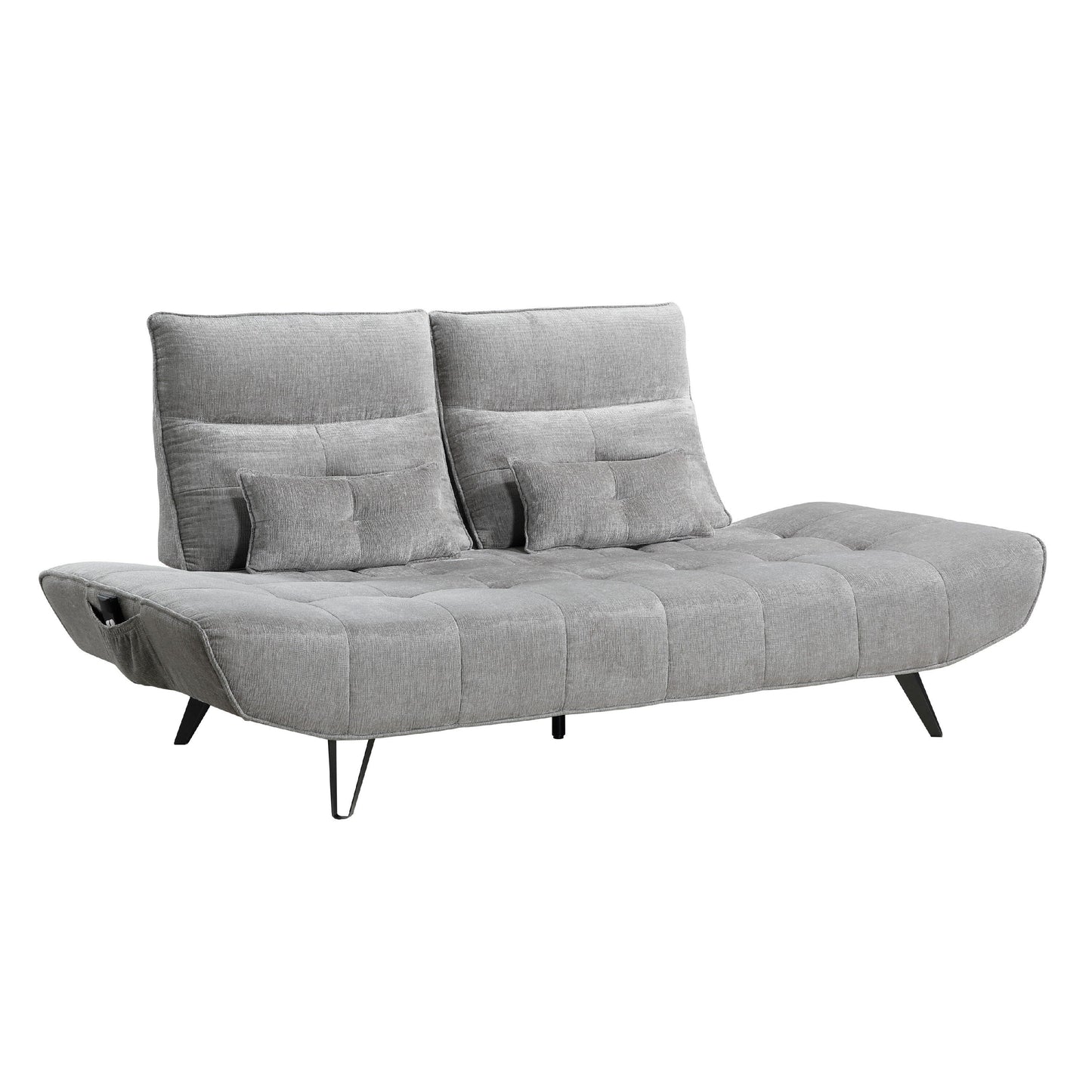 Canapé inclinable électrique réglable en profondeur Kyan, 2 coussins, chenille grise