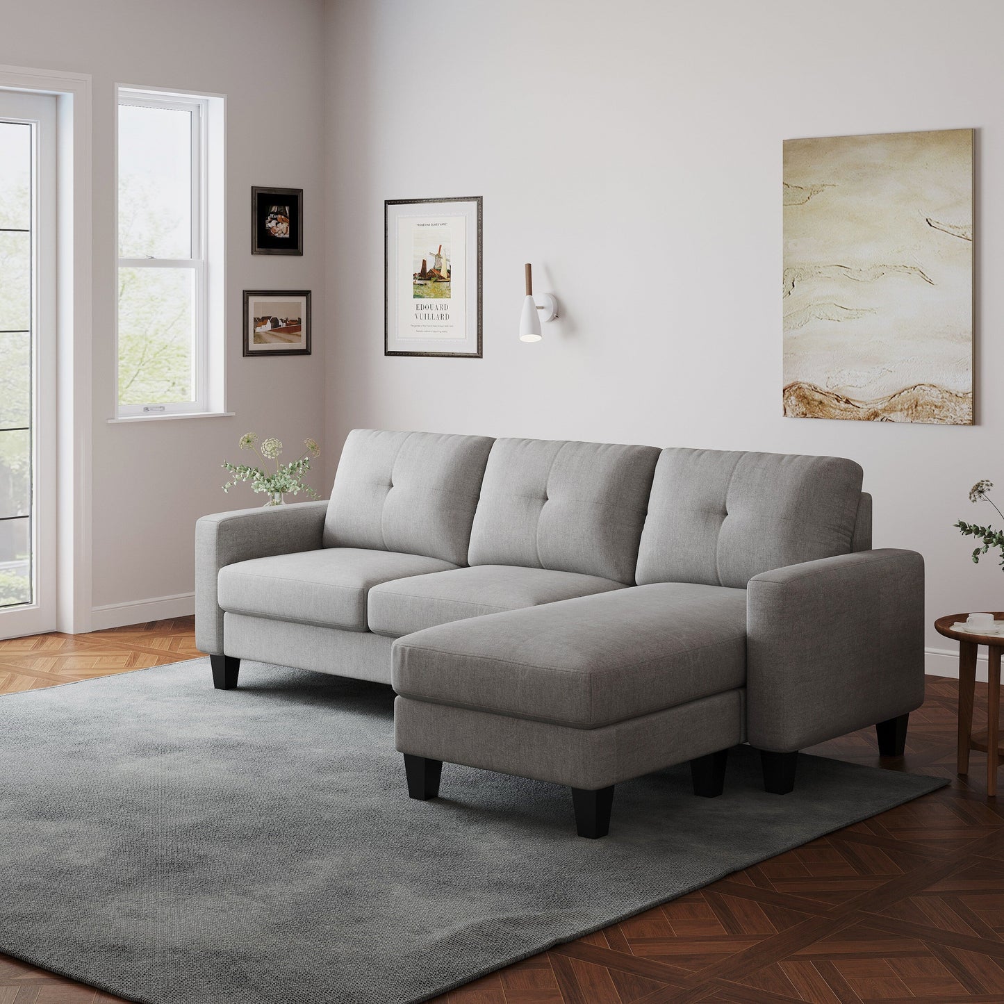 Canapé en L pour petits espaces - Canapé d'angle avec pouf