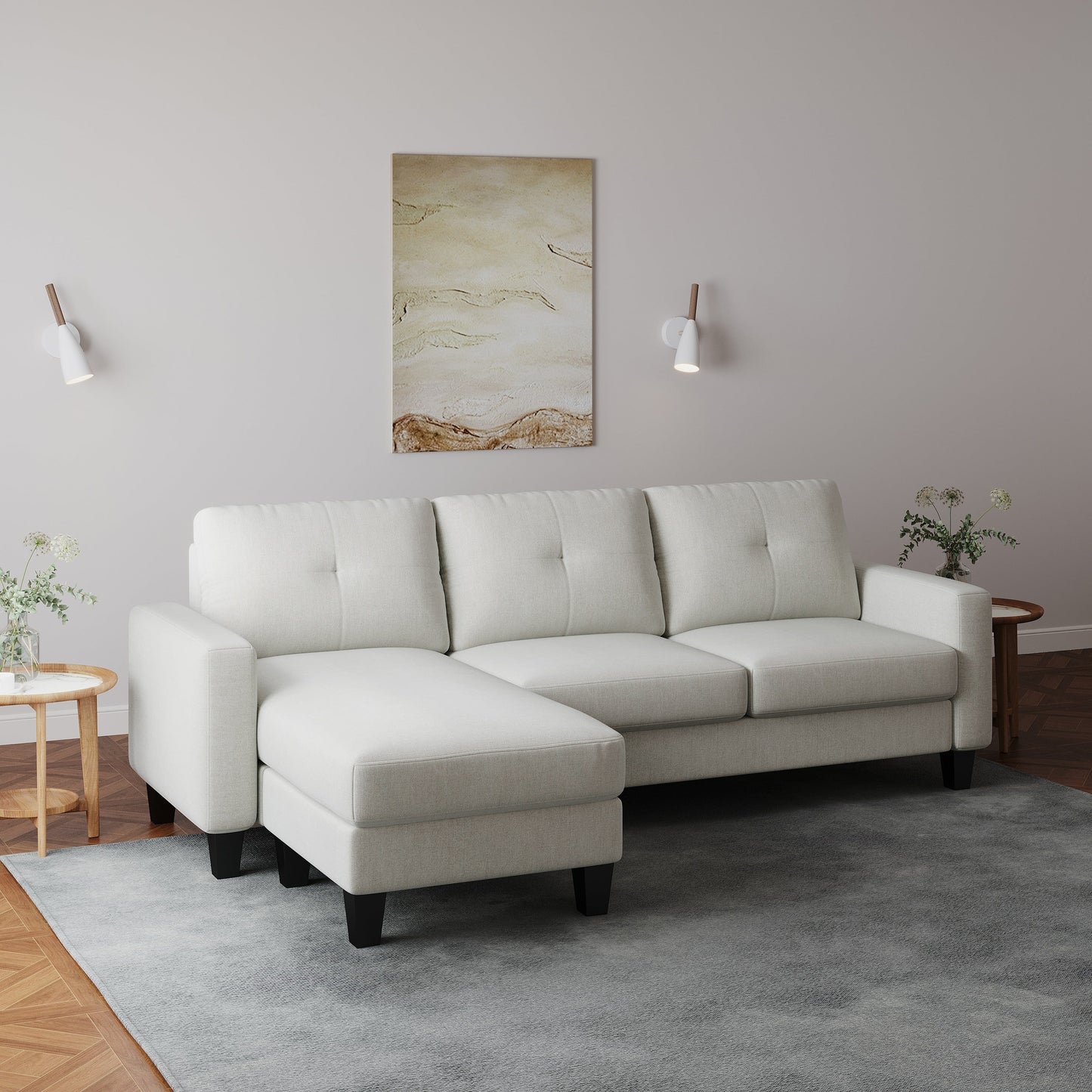 Canapé en L pour petits espaces - Canapé d'angle avec pouf