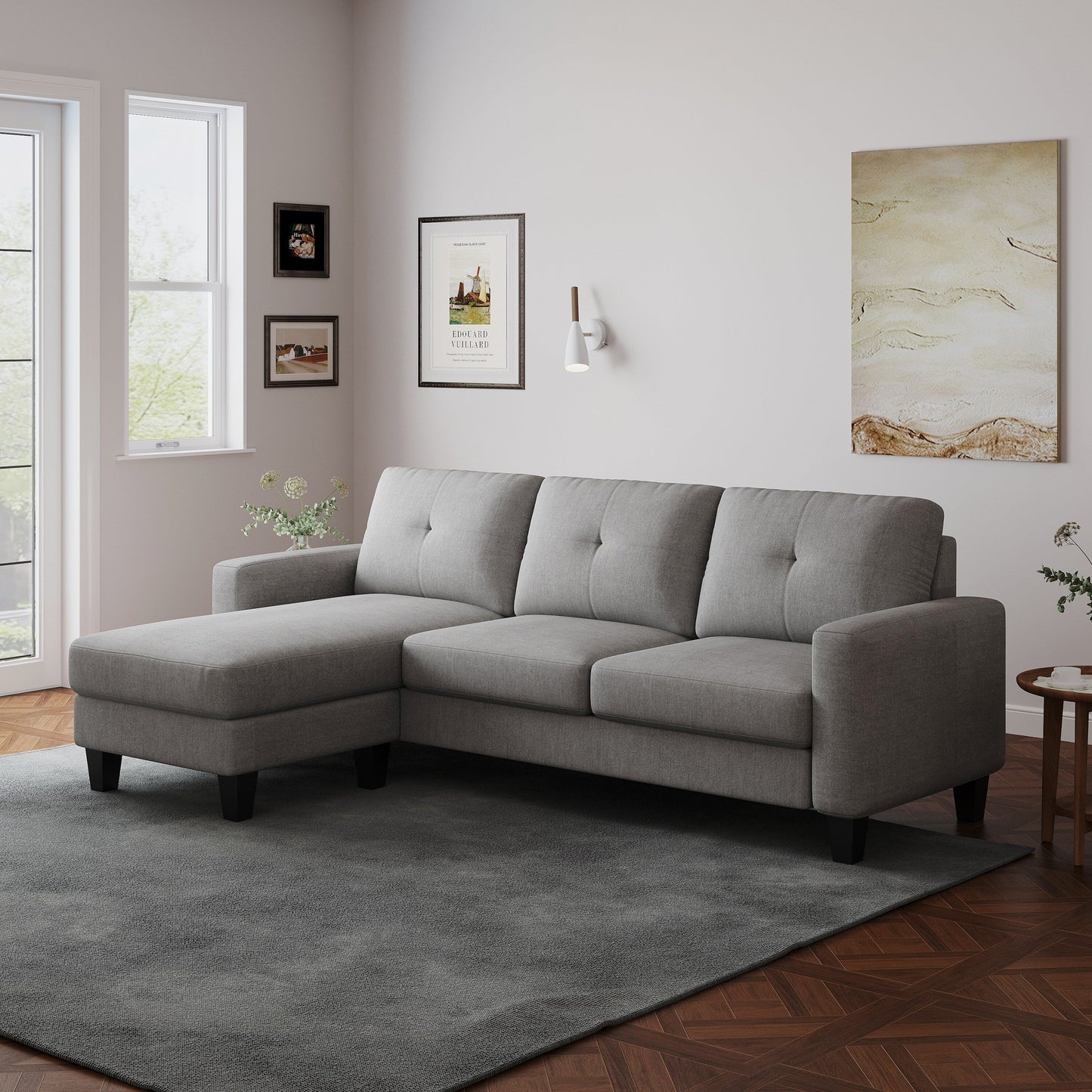Canapé en L pour petits espaces - Canapé d'angle avec pouf