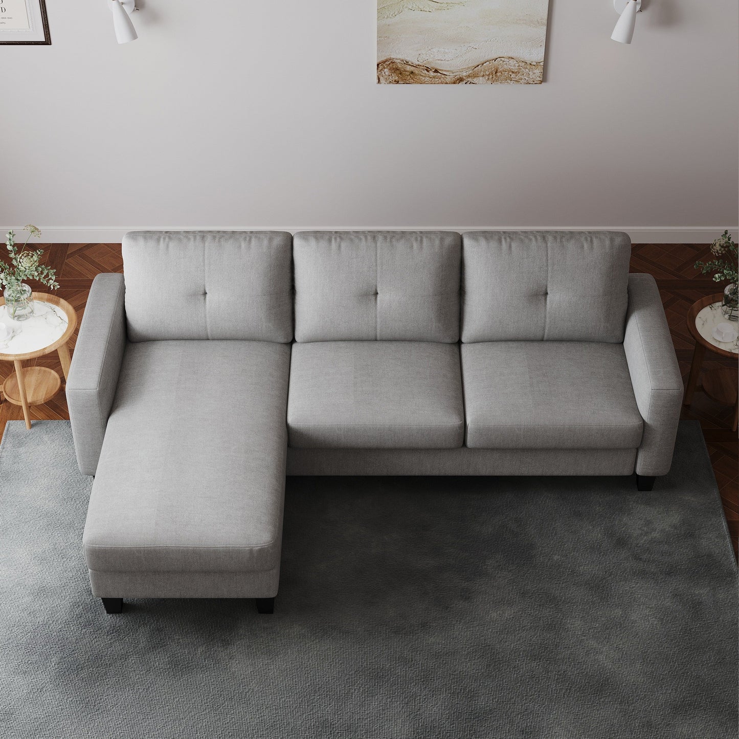 Canapé en L pour petits espaces - Canapé d'angle avec pouf