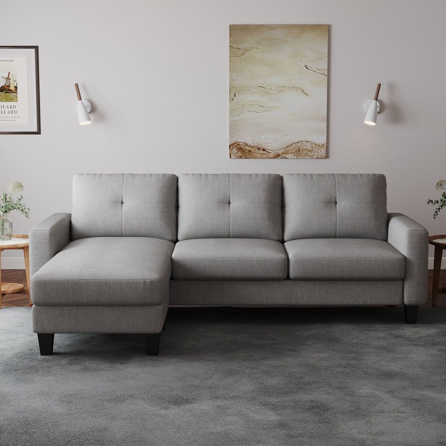 Canapé en L pour petits espaces - Canapé d'angle avec pouf