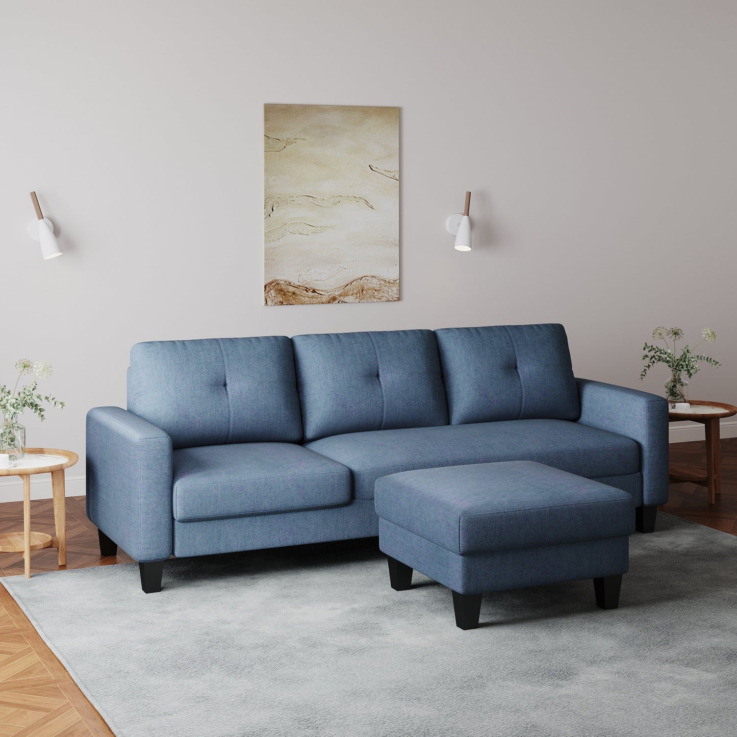 Canapé en L pour petits espaces - Canapé d'angle avec pouf