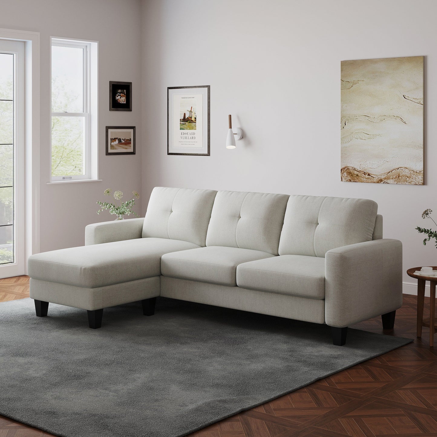 Canapé en L pour petits espaces - Canapé d'angle avec pouf