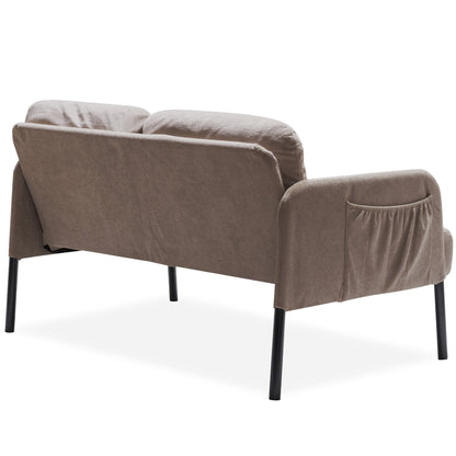 Canapé 2 places en L avec pouf, canapé causeuse moderne en tissu polyester, petit canapé confortable pour petit espace