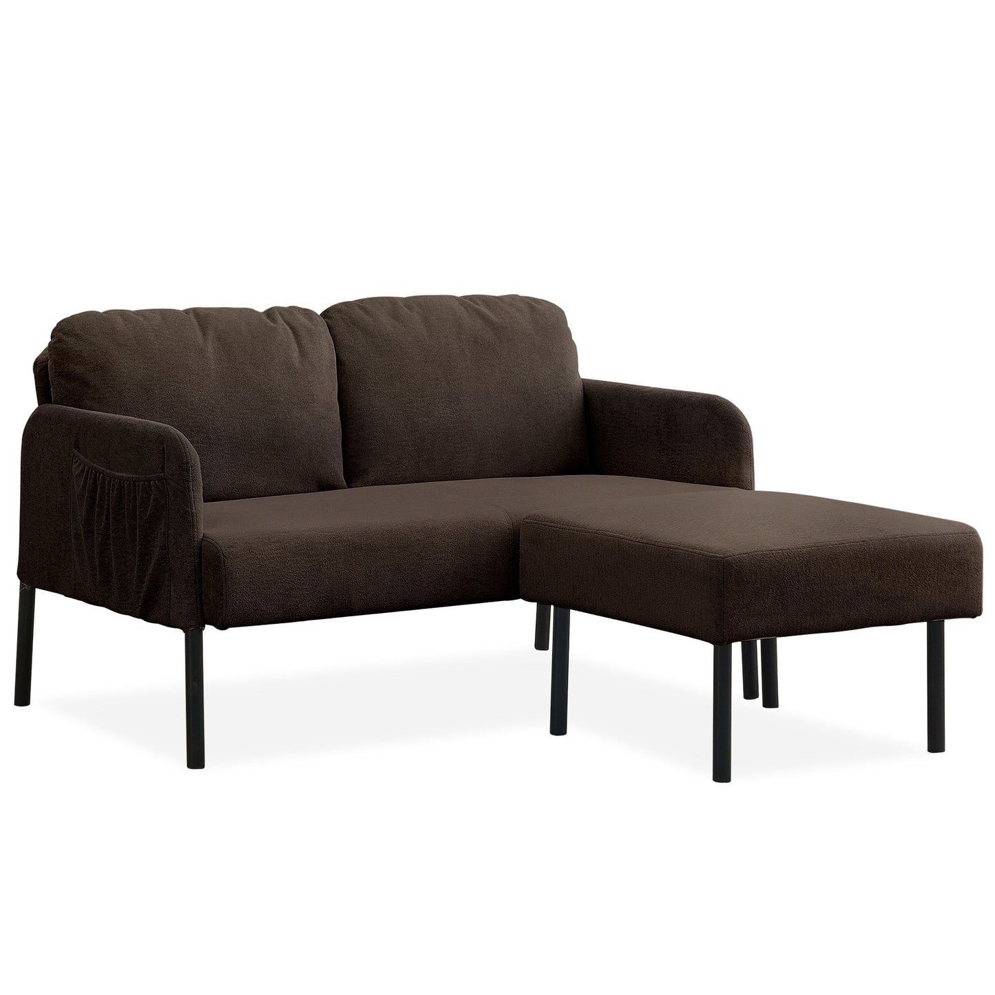 Canapé 2 places en L avec pouf, canapé causeuse moderne en tissu polyester, petit canapé confortable pour petit espace
