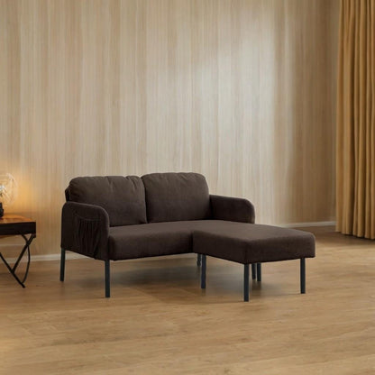 Canapé 2 places en L avec pouf, canapé causeuse moderne en tissu polyester, petit canapé confortable pour petit espace