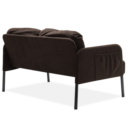 Canapé 2 places en L avec pouf, canapé causeuse moderne en tissu polyester, petit canapé confortable pour petit espace