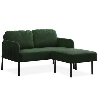 Canapé 2 places en L avec pouf, canapé causeuse moderne en tissu polyester, petit canapé confortable pour petit espace