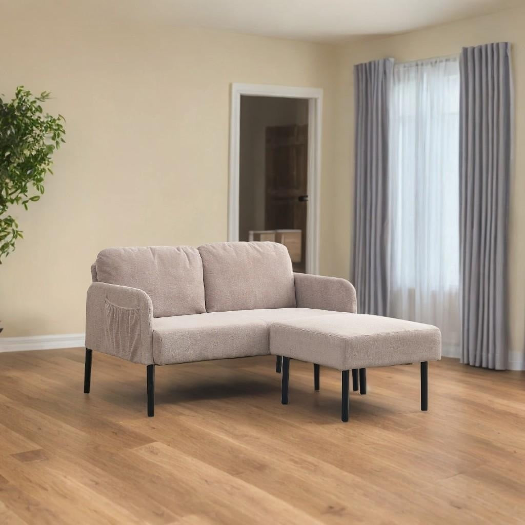 Canapé 2 places en L avec pouf, canapé causeuse moderne en tissu polyester, petit canapé confortable pour petit espace