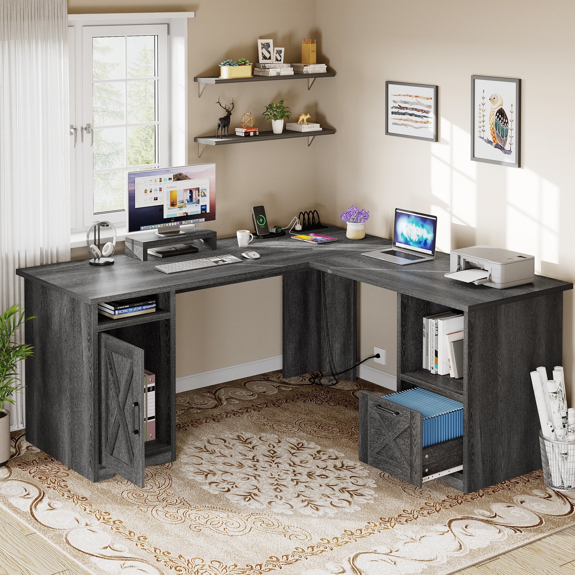 Bureau de jeu en L Moasis de 59 pouces avec support pour écran