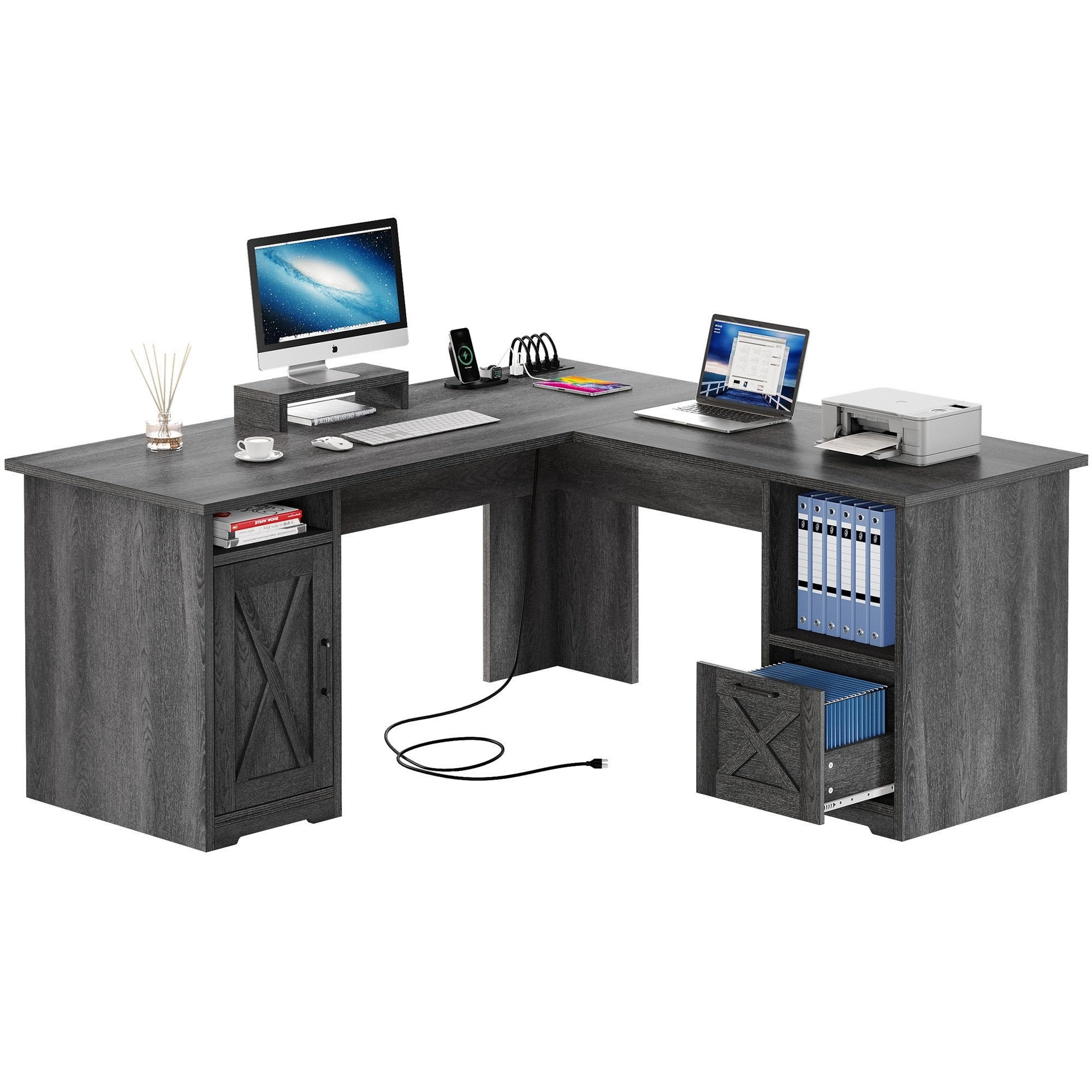 Bureau de jeu en L Moasis de 59 pouces avec support pour écran