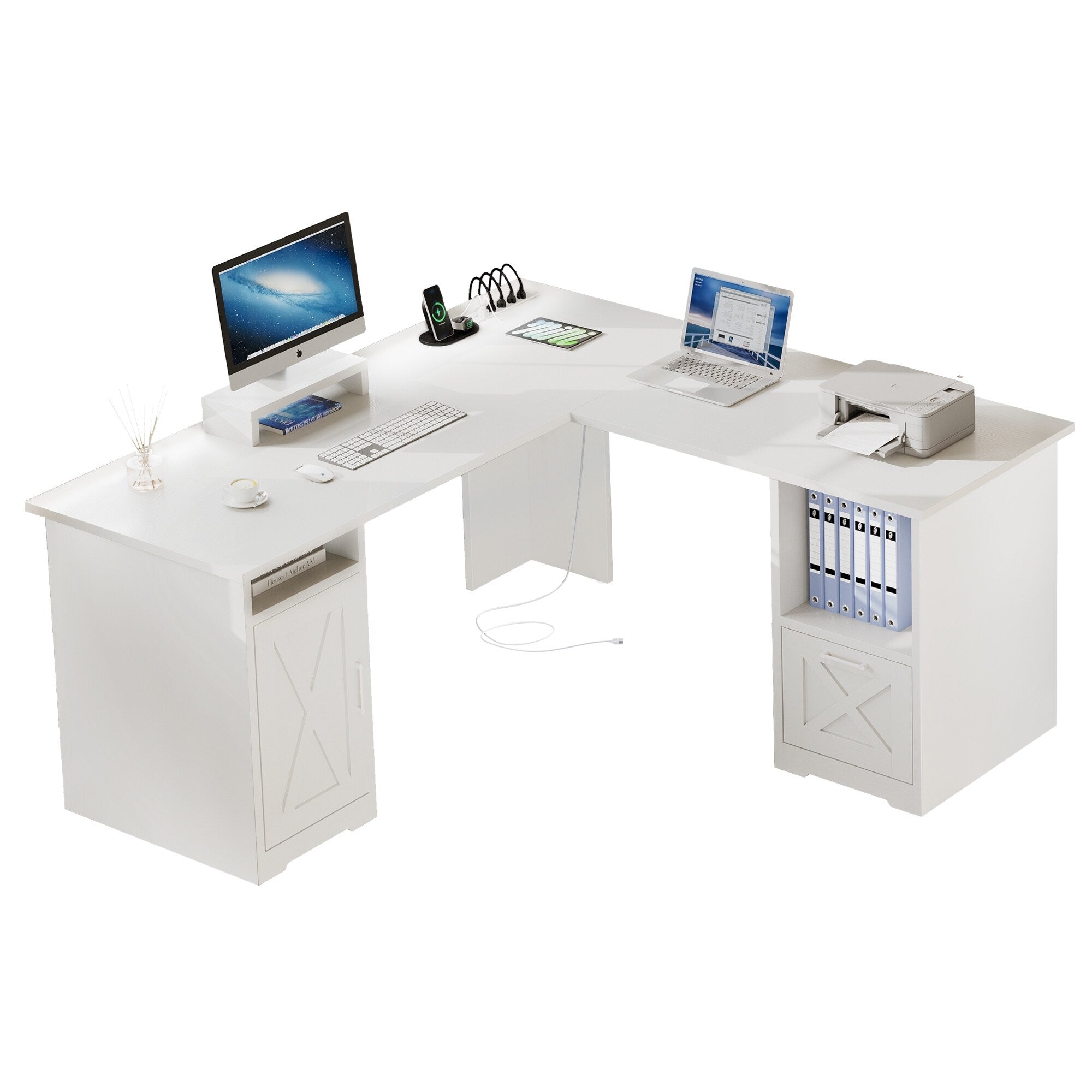 Bureau de jeu en L Moasis de 59 pouces avec support pour écran