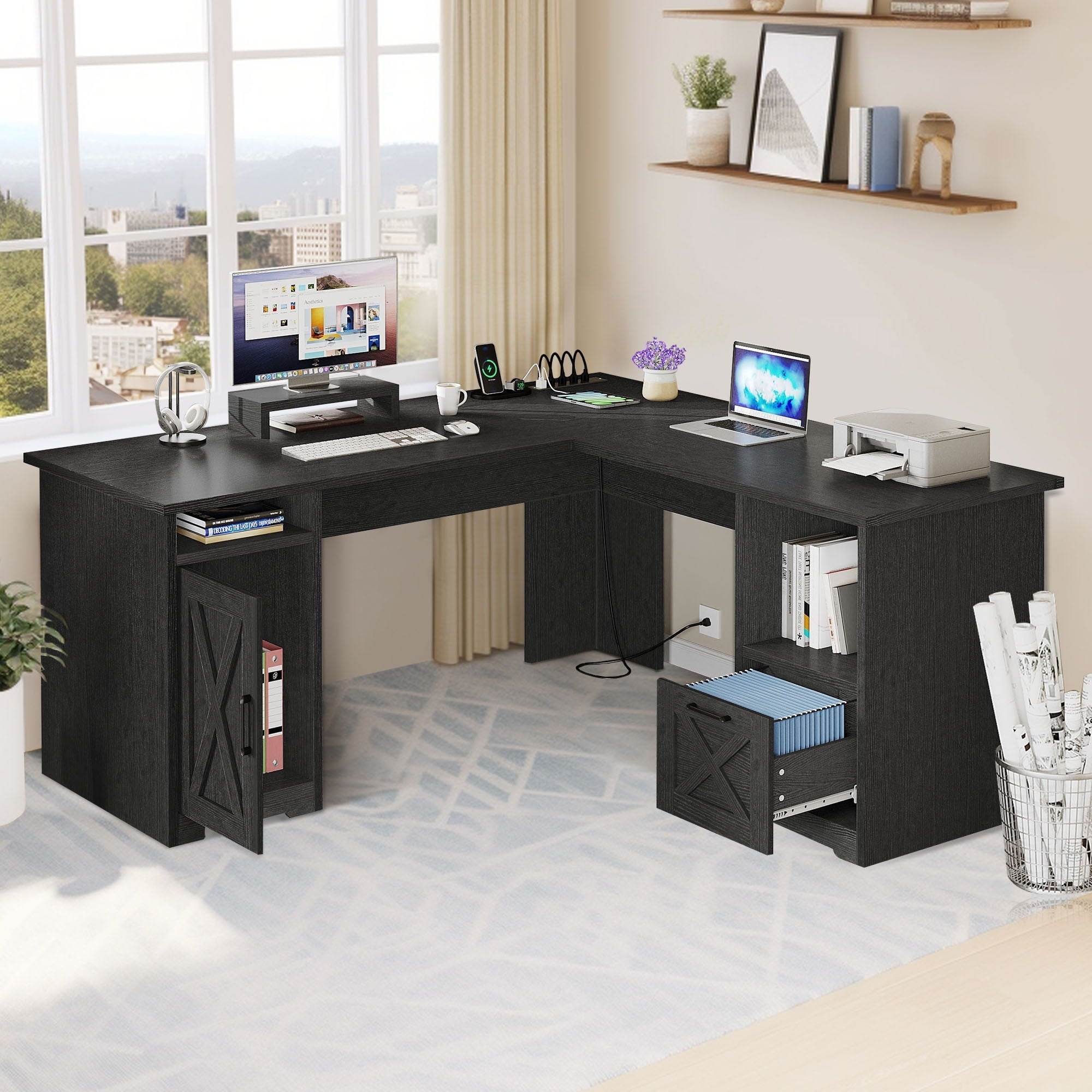Bureau de jeu en L Moasis de 59 pouces avec support pour écran