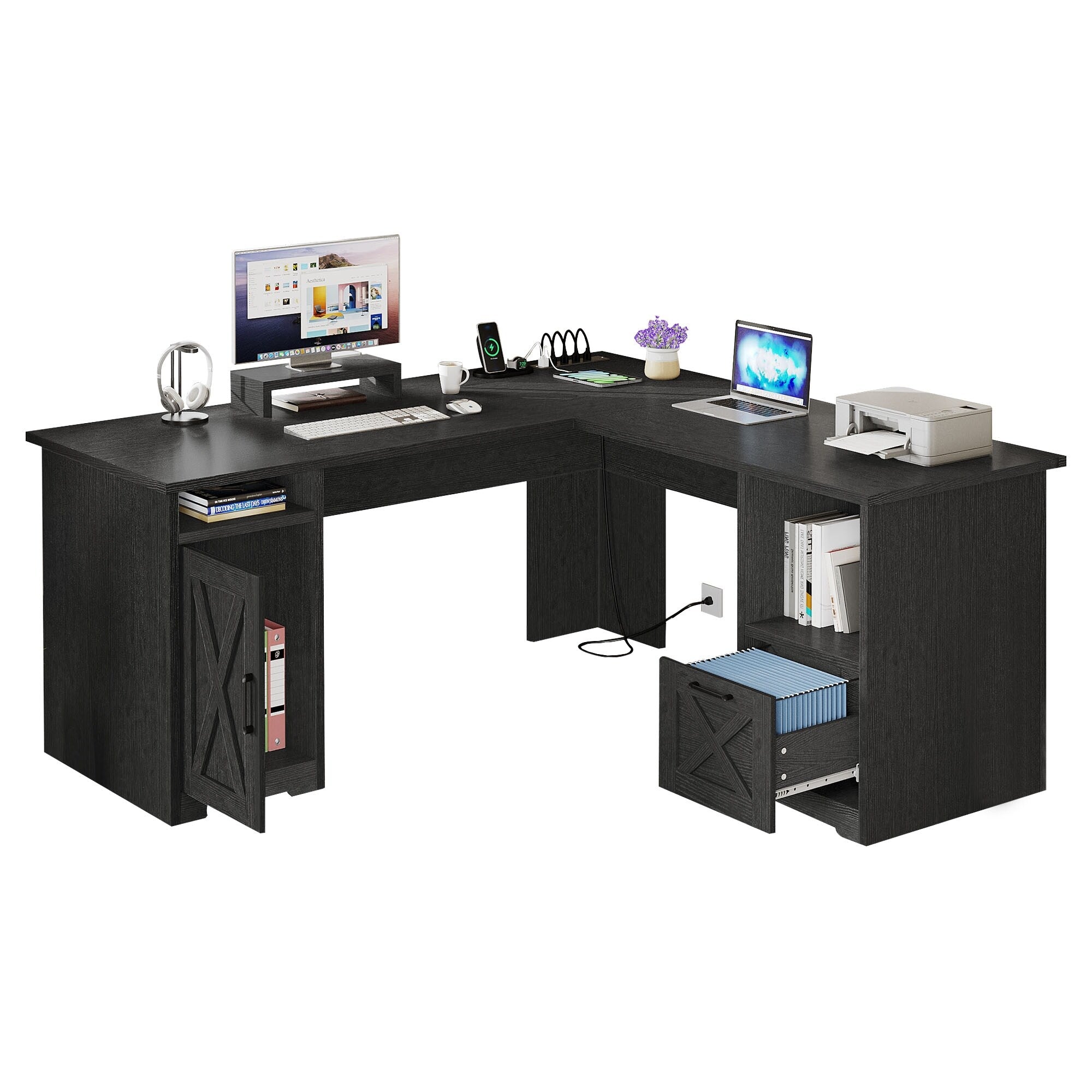 Bureau de jeu en L Moasis de 59 pouces avec support pour écran