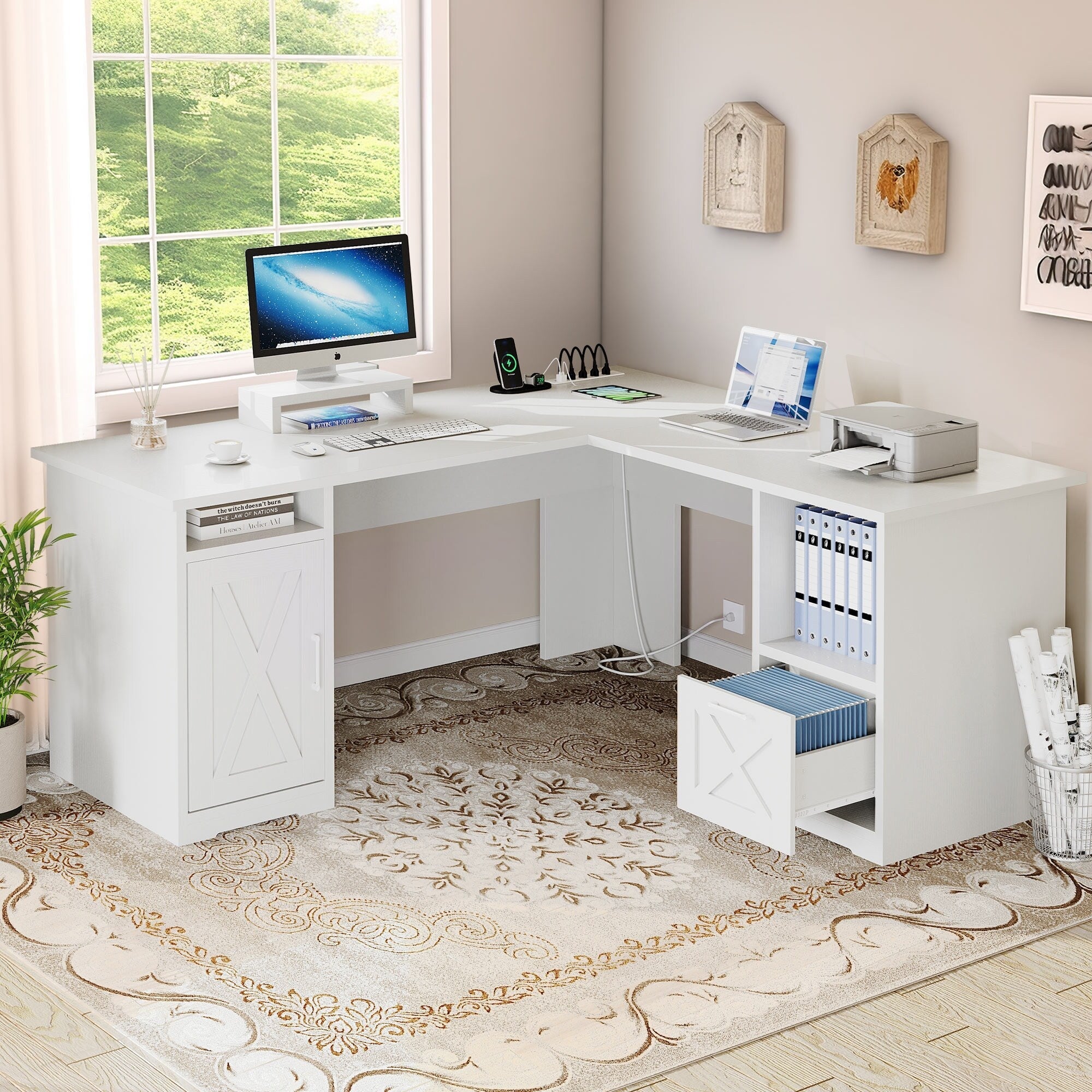 Bureau de jeu en L Moasis de 59 pouces avec support pour écran