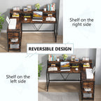 Bureau en L avec tiroir, bureau d'angle avec étagères de rangement et support d'écran, bureau PC rustique pour petit espace