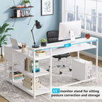 Bureau en L avec tiroir, bureau d'angle avec étagères de rangement et support d'écran, bureau PC rustique pour petit espace