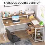 Bureau en L avec tiroir, bureau d'angle avec étagères de rangement et support d'écran, bureau PC rustique pour petit espace
