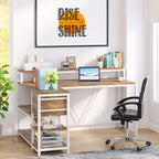 Bureau en L avec tiroir, bureau d'angle avec étagères de rangement et support d'écran, bureau PC rustique pour petit espace