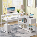 Bureau en L avec tiroir, bureau d'angle avec étagères de rangement et support d'écran, bureau PC rustique pour petit espace