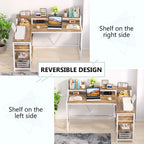 Bureau en L avec tiroir, bureau d'angle avec étagères de rangement et support d'écran, bureau PC rustique pour petit espace