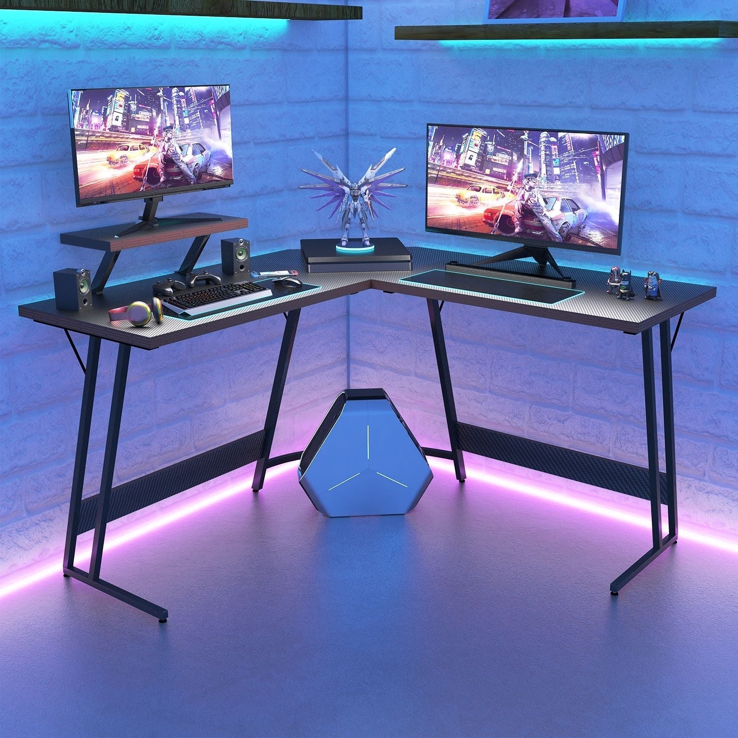 Bureau de jeu en L Homall, bureau d'angle pour ordinateur, bureau d'écriture