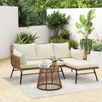 Ensemble de canapés de conversation sectionnels en osier, ensemble de meubles de patio 3 pièces avec coussins épais et table basse en verre trempé