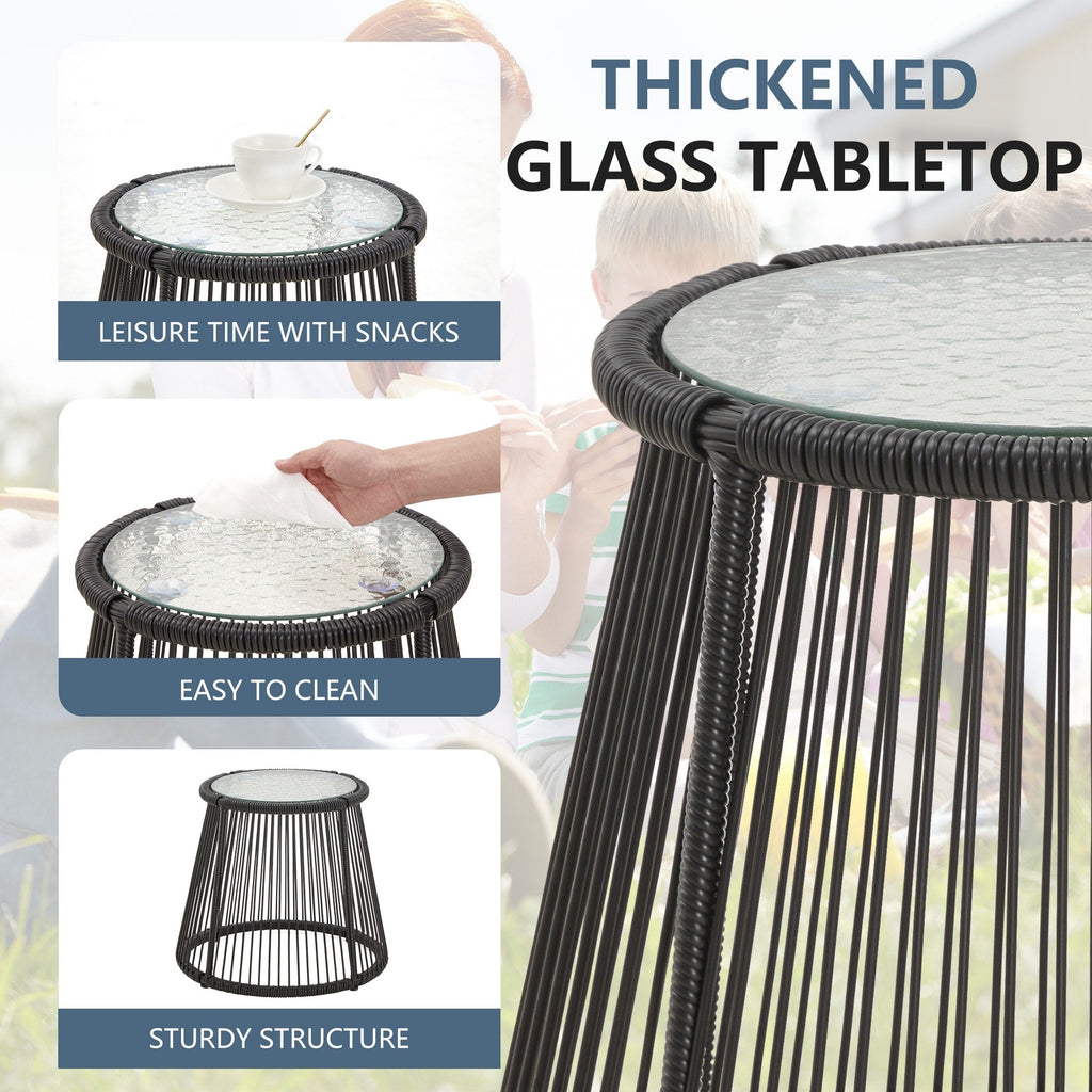 Ensemble de canapés de conversation sectionnels en osier, ensemble de meubles de patio 3 pièces avec coussins épais et table basse en verre trempé