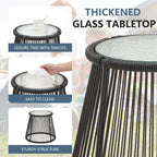 Ensemble de canapés de conversation sectionnels en osier, ensemble de meubles de patio 3 pièces avec coussins épais et table basse en verre trempé
