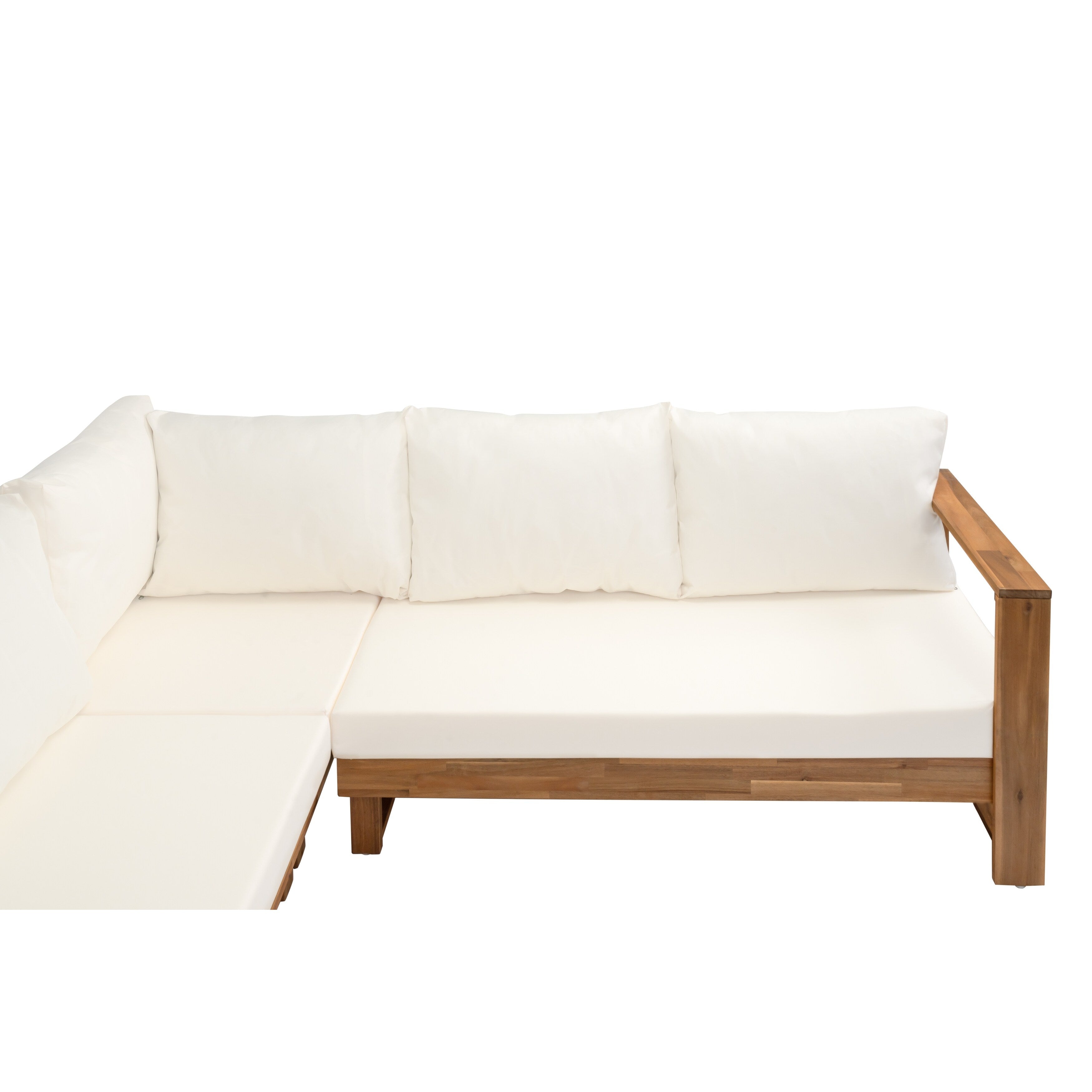 Ensemble de canapés sectionnels en L, ensemble de canapés de patio avec table, chaise longue en bois, ensemble de conversation d'extérieur 4 pièces